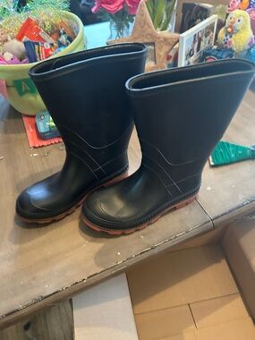 Kids Black Rain Boots with Brown Sole